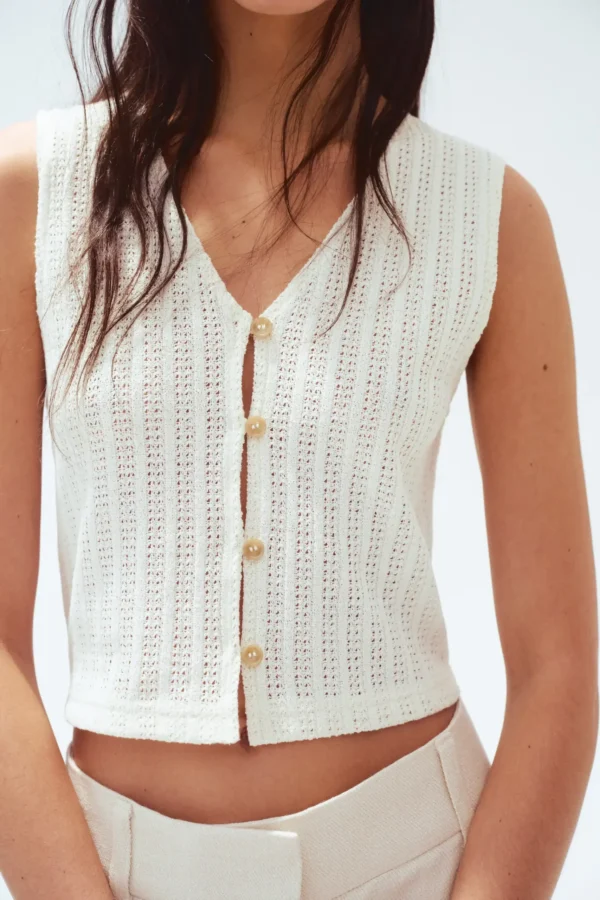 Buttoned Rib Knit Vest